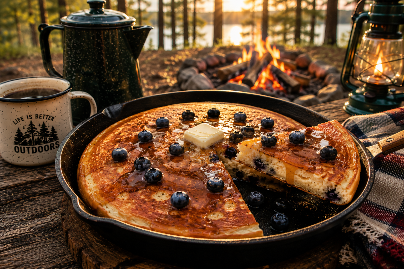 Easy Blueberry Campfire Pancake Made in One Skillet