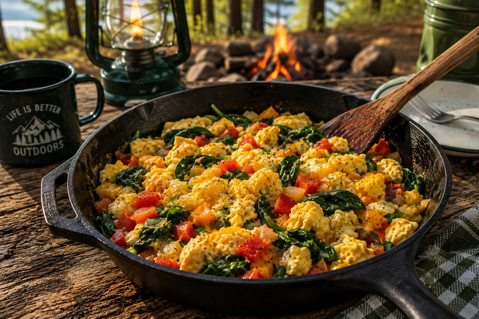 Healthy Cast Iron Breakfast Skillet with Eggs and Vegetables